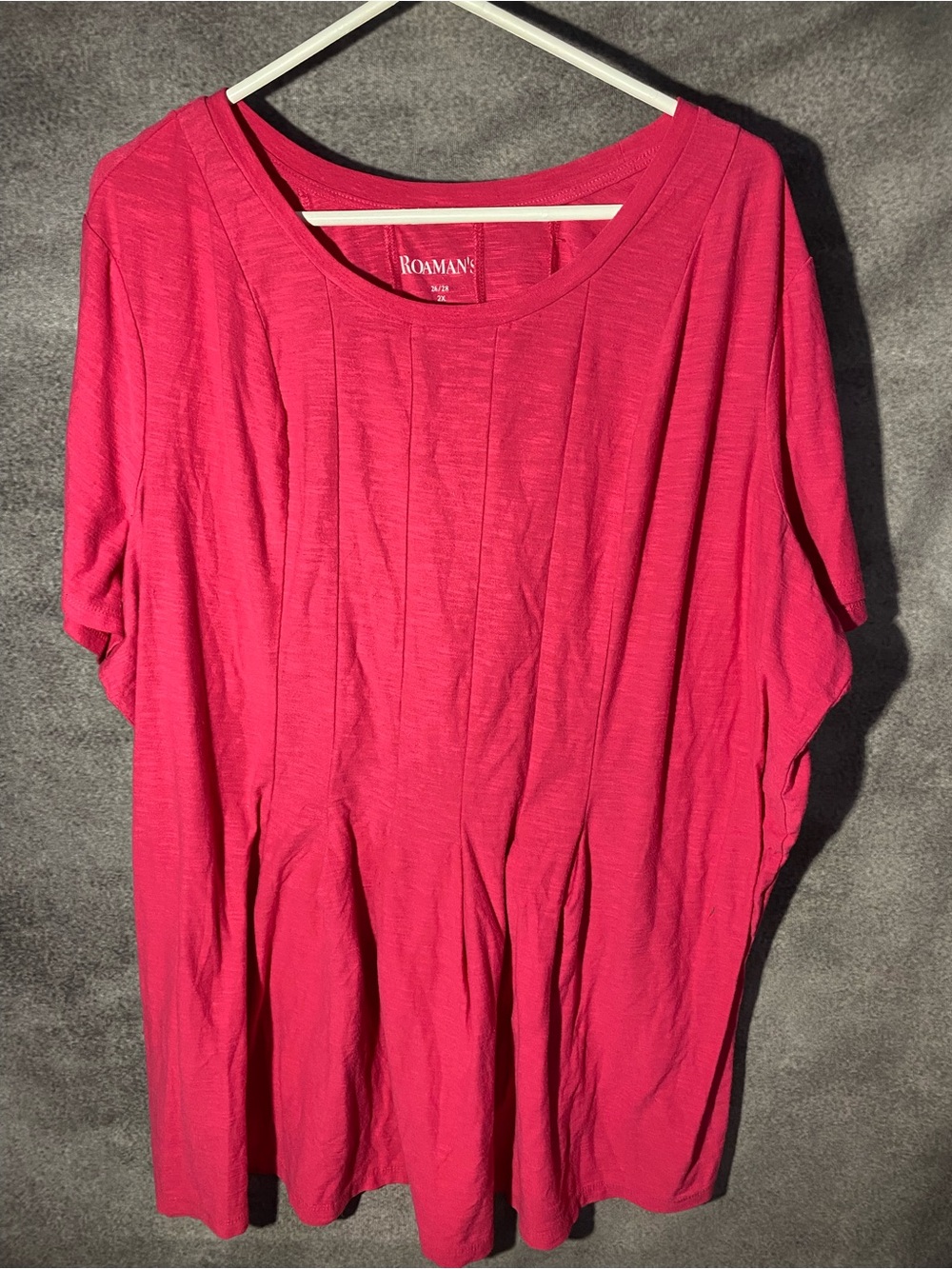 Roamans Women Plus Size 2X 26/28 Pink Pintuck Pleated Slub Knit Tunic Top